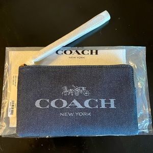 Coach Denim Large Corner Zio Wristlet. NWT.